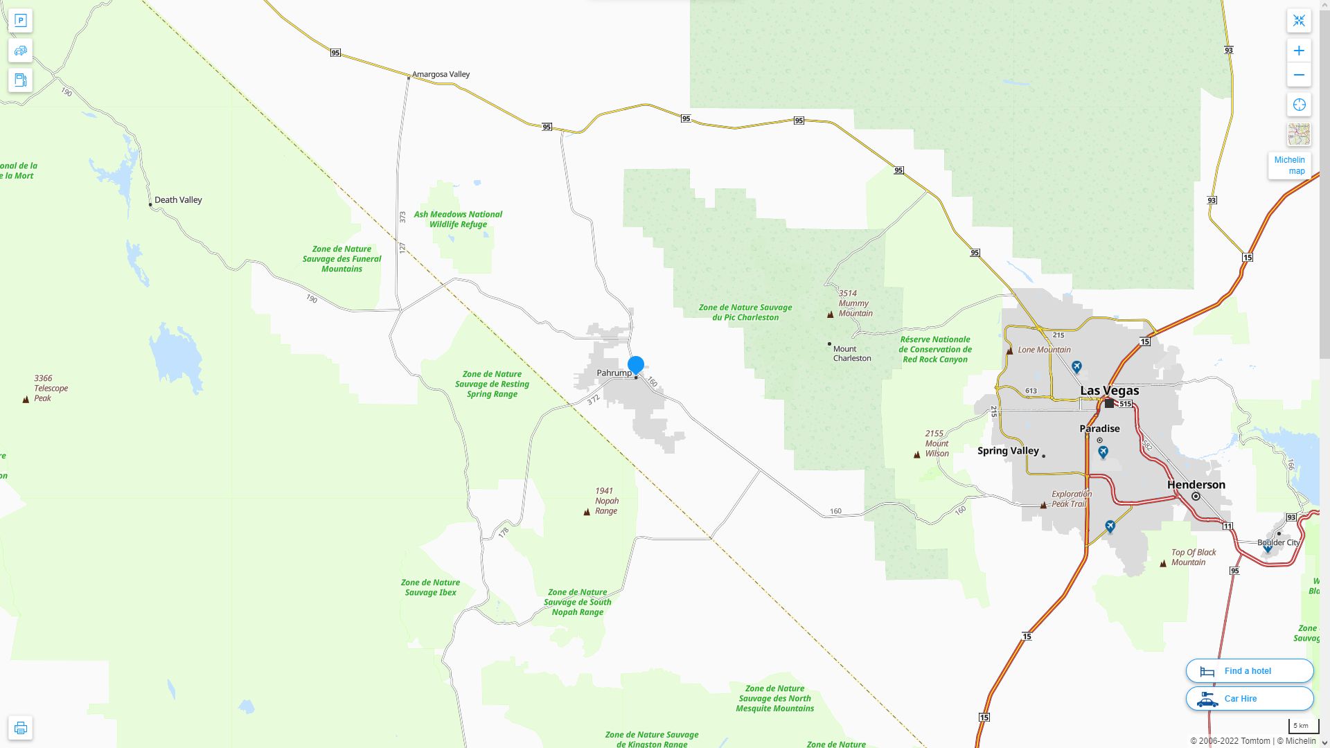 Pahrump Nevada Highway and Road Map